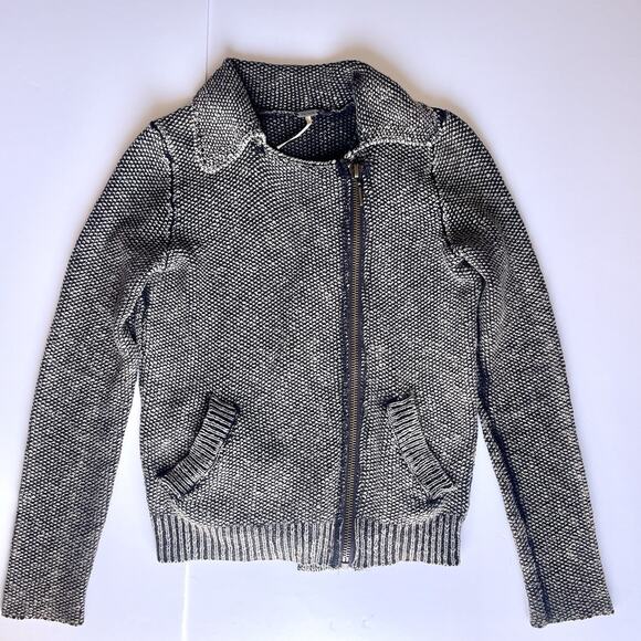 Free People Knit Moto Zip Cardigan XS-S Grunge Indie Textured Sweater Jacket - Picture 1 of 6